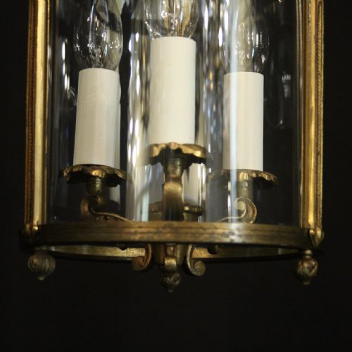 FRENCH GILDED TRIPLE LIGHT CONVEX HALL ANTIQUE LANTERN - ADDITIONAL PHOTO 4