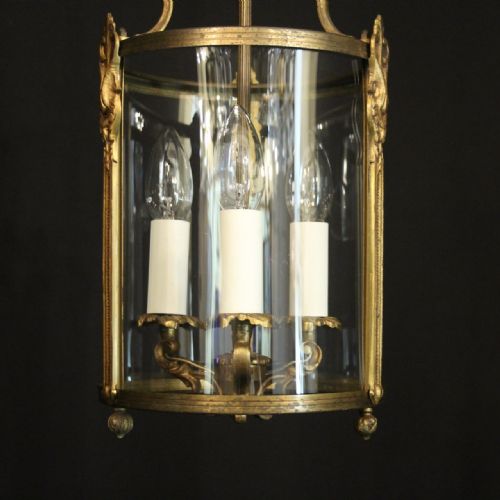 FRENCH GILDED TRIPLE LIGHT CONVEX HALL ANTIQUE LANTERN - ADDITIONAL PHOTO 5