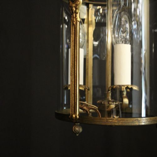 FRENCH GILDED TRIPLE LIGHT CONVEX HALL ANTIQUE LANTERN - ADDITIONAL PHOTO 6