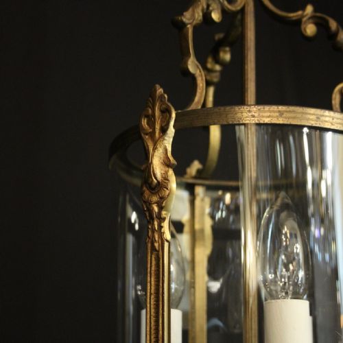 FRENCH GILDED TRIPLE LIGHT CONVEX HALL ANTIQUE LANTERN - ADDITIONAL PHOTO 7