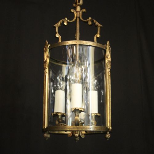 FRENCH GILDED TRIPLE LIGHT CONVEX HALL ANTIQUE LANTERN - ADDITIONAL PHOTO 8