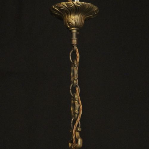 FRENCH GILDED TRIPLE LIGHT CONVEX HALL ANTIQUE LANTERN - ADDITIONAL PHOTO 9