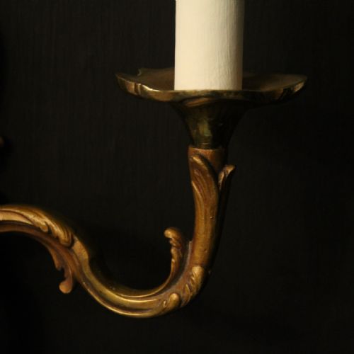 FRENCH PAIR OF GILDED BRONZE TWIN ARM ANTIQUE WALL LIGHTS - ADDITIONAL PHOTO 5