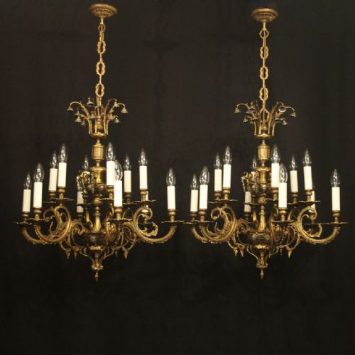 french pair of 12 light double tiered chandeliers - CATEGORY: ANTIQUE LIGHTING - DATED 1930