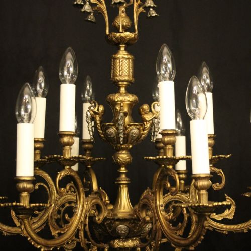 FRENCH PAIR OF 12 LIGHT DOUBLE TIERED CHANDELIERS - ADDITIONAL PHOTO 5