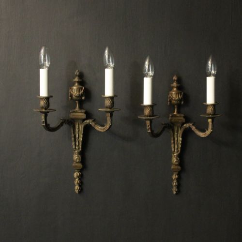french 19th century pair of bronze wall sconces - CATEGORY: ANTIQUE LIGHTING - DATED 19TH CENTURY