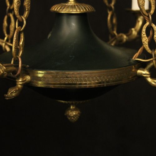 FRENCH GILDED BRASS EMPIRE 4 LIGHT CHANDELIER - ADDITIONAL PHOTO 5
