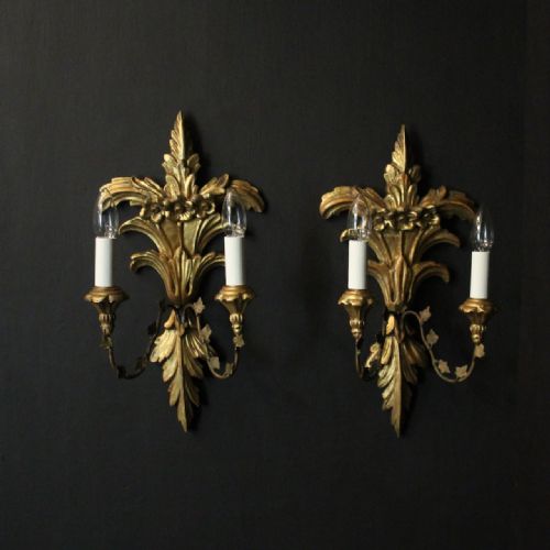 french pair of giltwood antique wall lights - CATEGORY: ANTIQUE LIGHTING - DATED 1920