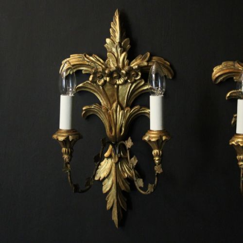 FRENCH PAIR OF GILTWOOD ANTIQUE WALL LIGHTS - ADDITIONAL PHOTO 1