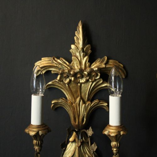 FRENCH PAIR OF GILTWOOD ANTIQUE WALL LIGHTS - ADDITIONAL PHOTO 2