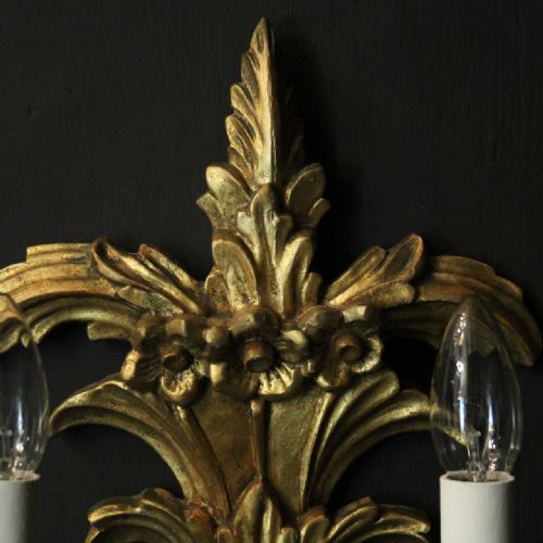 FRENCH PAIR OF GILTWOOD ANTIQUE WALL LIGHTS - ADDITIONAL PHOTO 3