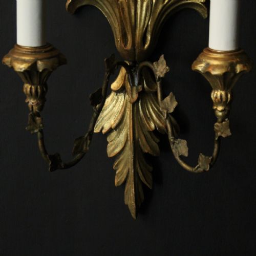 FRENCH PAIR OF GILTWOOD ANTIQUE WALL LIGHTS - ADDITIONAL PHOTO 4