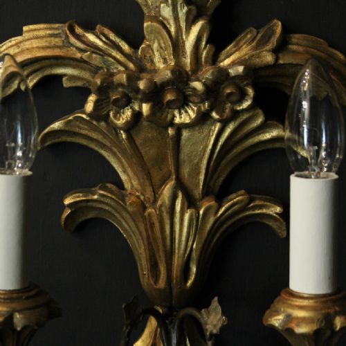 FRENCH PAIR OF GILTWOOD ANTIQUE WALL LIGHTS - ADDITIONAL PHOTO 5