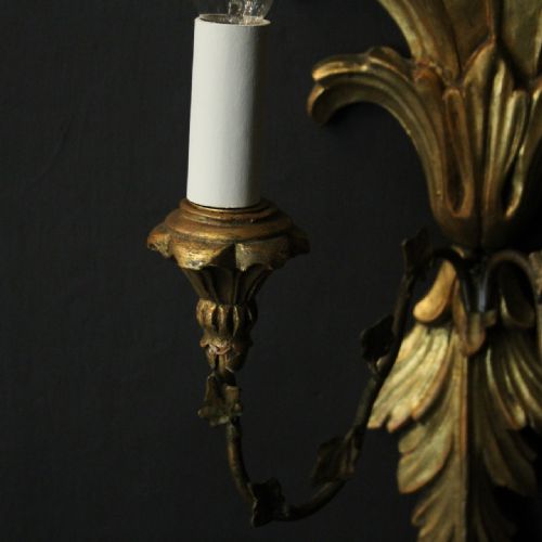 FRENCH PAIR OF GILTWOOD ANTIQUE WALL LIGHTS - ADDITIONAL PHOTO 7