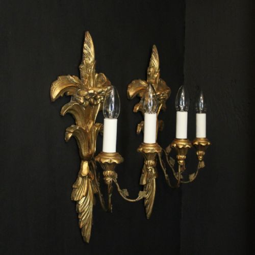 FRENCH PAIR OF GILTWOOD ANTIQUE WALL LIGHTS - ADDITIONAL PHOTO 9