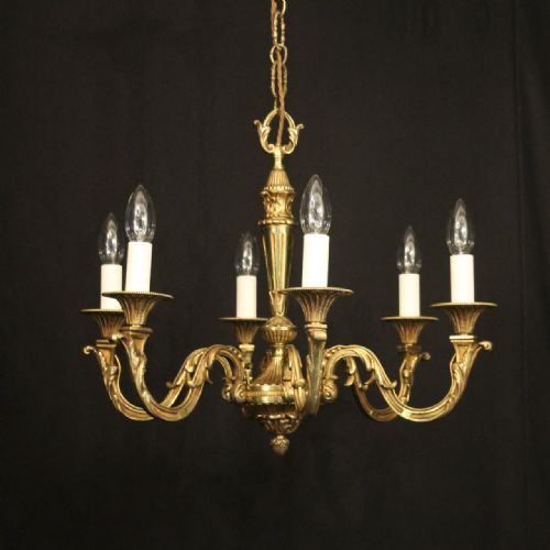 french gilded bronze 6 light chandelier - CATEGORY: ANTIQUE LIGHTING - DATED 1930