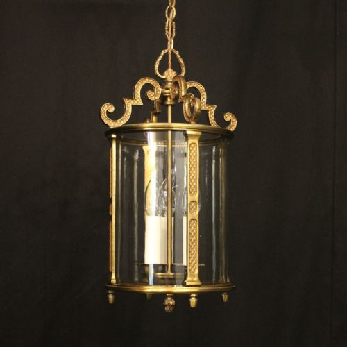 french gilded bronze triple light hall lantern - CATEGORY: ANTIQUE LIGHTING - DATED 1930