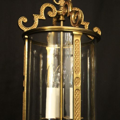 FRENCH GILDED BRONZE TRIPLE LIGHT HALL LANTERN - ADDITIONAL PHOTO 2