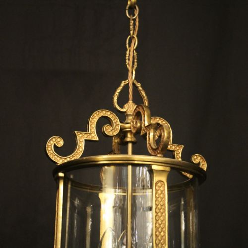 FRENCH GILDED BRONZE TRIPLE LIGHT HALL LANTERN - ADDITIONAL PHOTO 3
