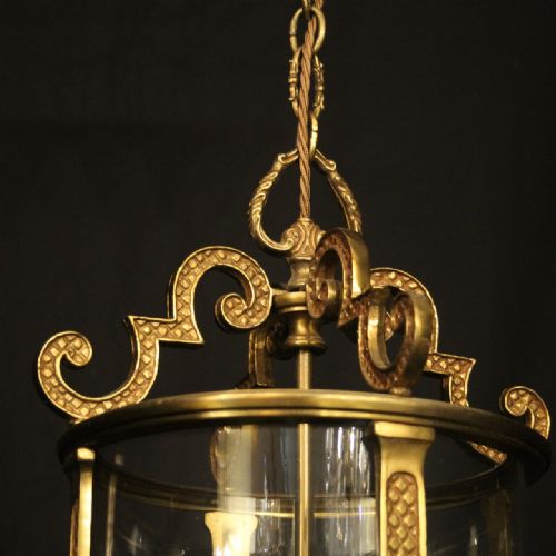 FRENCH GILDED BRONZE TRIPLE LIGHT HALL LANTERN - ADDITIONAL PHOTO 5