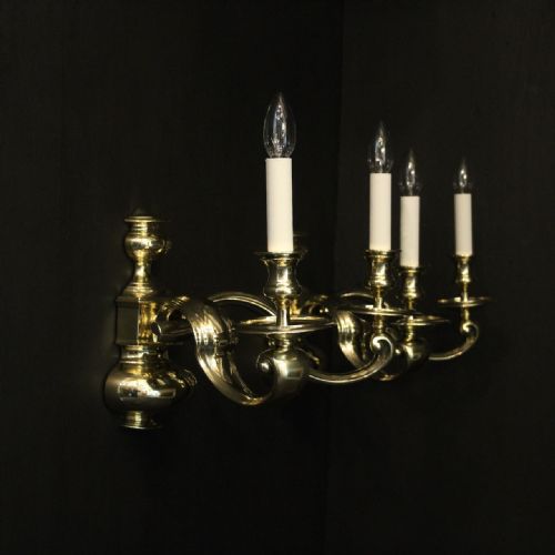 ENGLISH LARGE PAIR OF BRASS ANTIQUE WALL LIGHTS - ADDITIONAL PHOTO 9