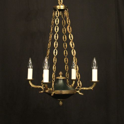 french gilded brass empire 4 light chandelier - CATEGORY: ANTIQUE LIGHTING - DATED 1920