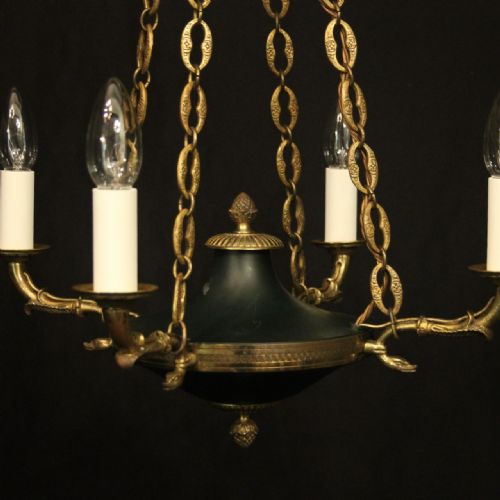 FRENCH GILDED BRASS EMPIRE 4 LIGHT CHANDELIER - ADDITIONAL PHOTO 1