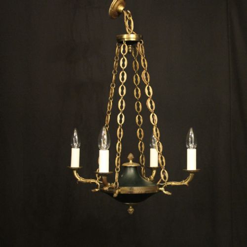 FRENCH GILDED BRASS EMPIRE 4 LIGHT CHANDELIER - ADDITIONAL PHOTO 8