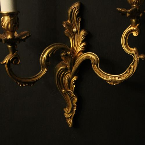 FRENCH PAIR OF GILDED ANTIQUE WALL LIGHTS - ADDITIONAL PHOTO 2