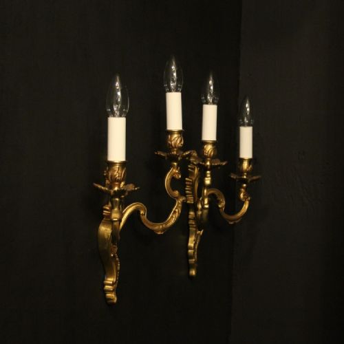 FRENCH PAIR OF GILDED ANTIQUE WALL LIGHTS - ADDITIONAL PHOTO 9