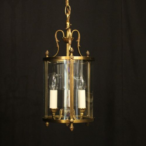 french gilded triple light convex hall lantern - CATEGORY: ANTIQUE LIGHTING - DATED 1920