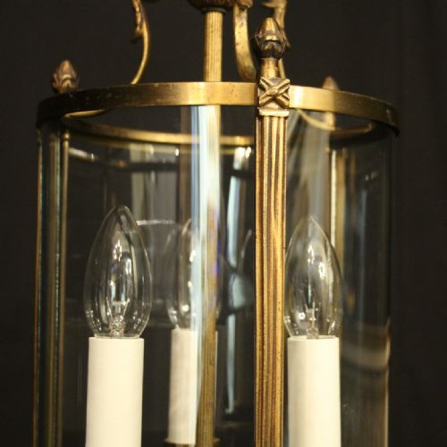 FRENCH GILDED TRIPLE LIGHT CONVEX HALL LANTERN - ADDITIONAL PHOTO 1