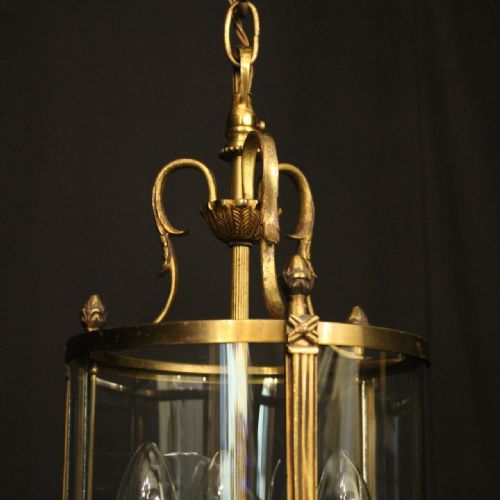 FRENCH GILDED TRIPLE LIGHT CONVEX HALL LANTERN - ADDITIONAL PHOTO 2