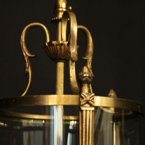 FRENCH GILDED TRIPLE LIGHT CONVEX HALL LANTERN - ADDITIONAL PHOTO 4