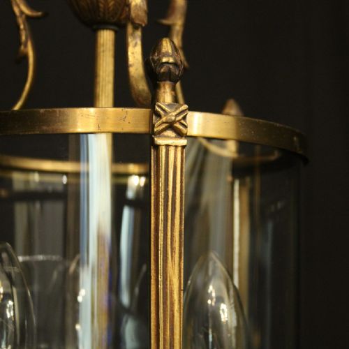 FRENCH GILDED TRIPLE LIGHT CONVEX HALL LANTERN - ADDITIONAL PHOTO 5