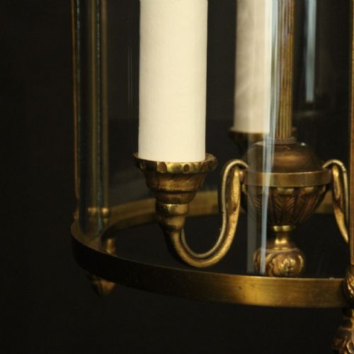 FRENCH GILDED TRIPLE LIGHT CONVEX HALL LANTERN - ADDITIONAL PHOTO 7