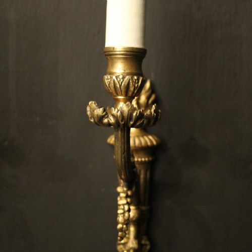 FRENCH PAIR OF GILDED BRONZE SINGLE ARM ANTIQUE WALL LIGHTS - ADDITIONAL PHOTO 3
