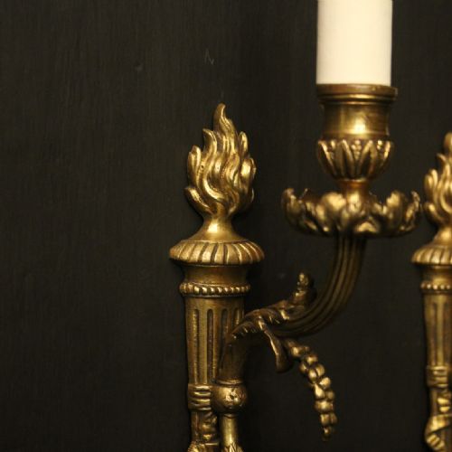 FRENCH PAIR OF GILDED BRONZE SINGLE ARM ANTIQUE WALL LIGHTS - ADDITIONAL PHOTO 5