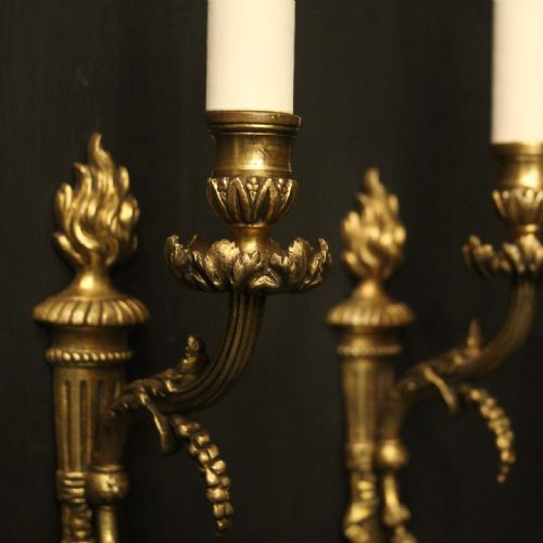 FRENCH PAIR OF GILDED BRONZE SINGLE ARM ANTIQUE WALL LIGHTS - ADDITIONAL PHOTO 7