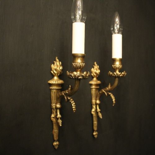 FRENCH PAIR OF GILDED BRONZE SINGLE ARM ANTIQUE WALL LIGHTS - ADDITIONAL PHOTO 9
