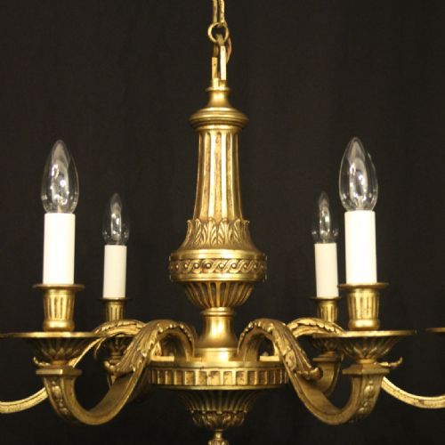 FRENCH GILDED BRONZE 6 LIGHT ANTIQUE CHANDELIER - ADDITIONAL PHOTO 1