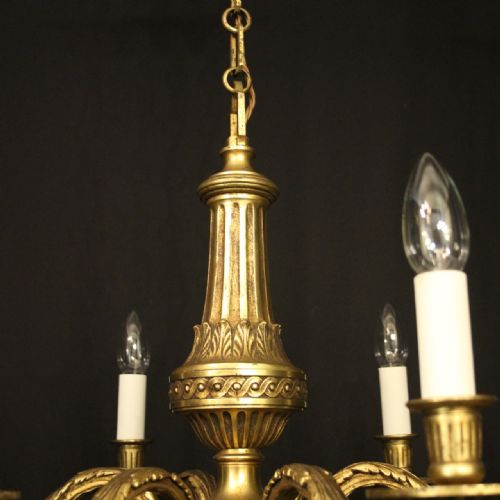 FRENCH GILDED BRONZE 6 LIGHT ANTIQUE CHANDELIER - ADDITIONAL PHOTO 2
