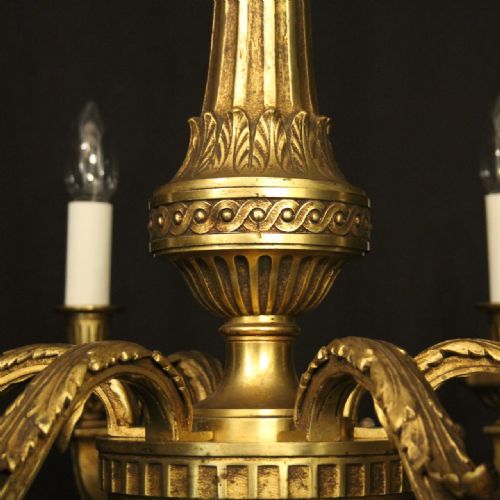 FRENCH GILDED BRONZE 6 LIGHT ANTIQUE CHANDELIER - ADDITIONAL PHOTO 3