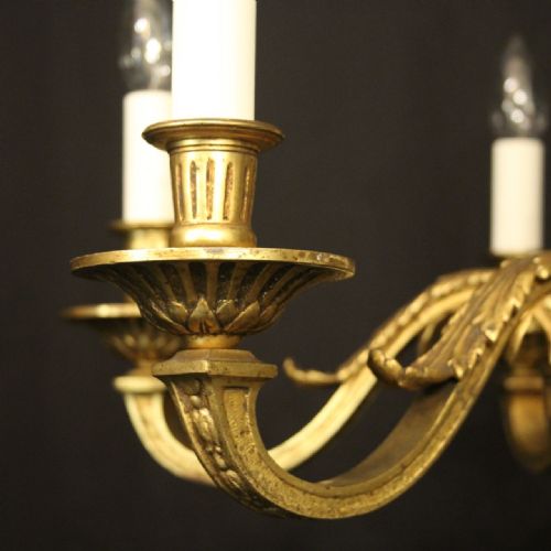 FRENCH GILDED BRONZE 6 LIGHT ANTIQUE CHANDELIER - ADDITIONAL PHOTO 4