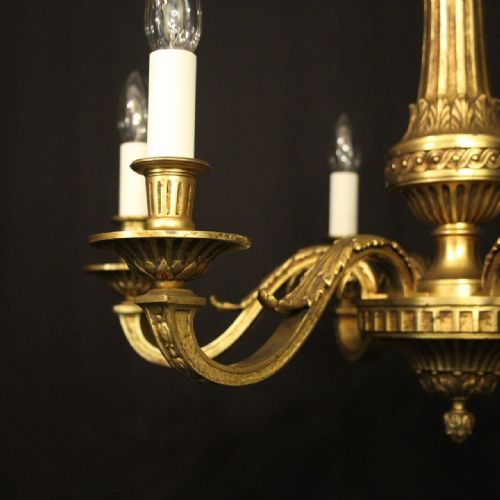 FRENCH GILDED BRONZE 6 LIGHT ANTIQUE CHANDELIER - ADDITIONAL PHOTO 5