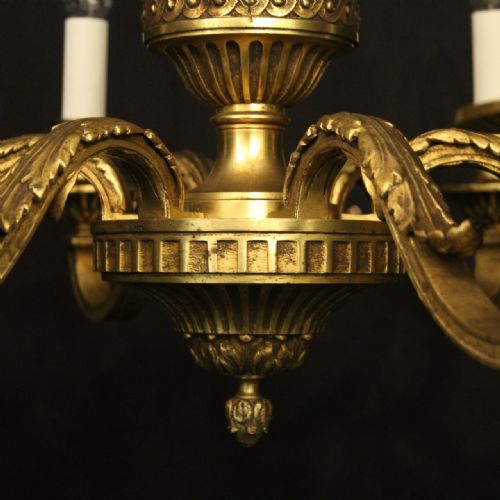 FRENCH GILDED BRONZE 6 LIGHT ANTIQUE CHANDELIER - ADDITIONAL PHOTO 7
