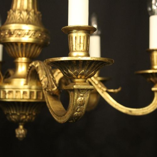 FRENCH GILDED BRONZE 6 LIGHT ANTIQUE CHANDELIER - ADDITIONAL PHOTO 8