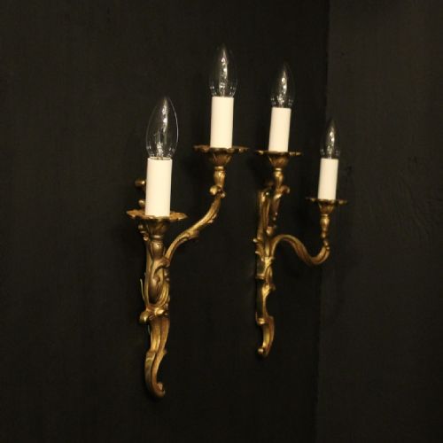 FRENCH PAIR OF GILDED BRONZE ANTIQUE WALL LIGHTS - ADDITIONAL PHOTO 9