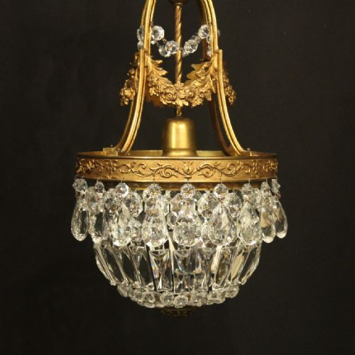 FRENCH GILDED SINGLE LIGHT ANTIQUE CHANDELIER - ADDITIONAL PHOTO 1