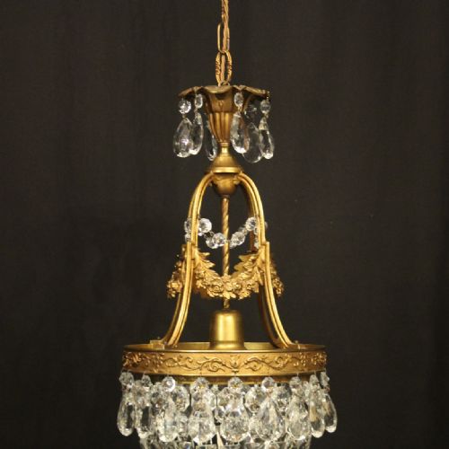 FRENCH GILDED SINGLE LIGHT ANTIQUE CHANDELIER - ADDITIONAL PHOTO 2